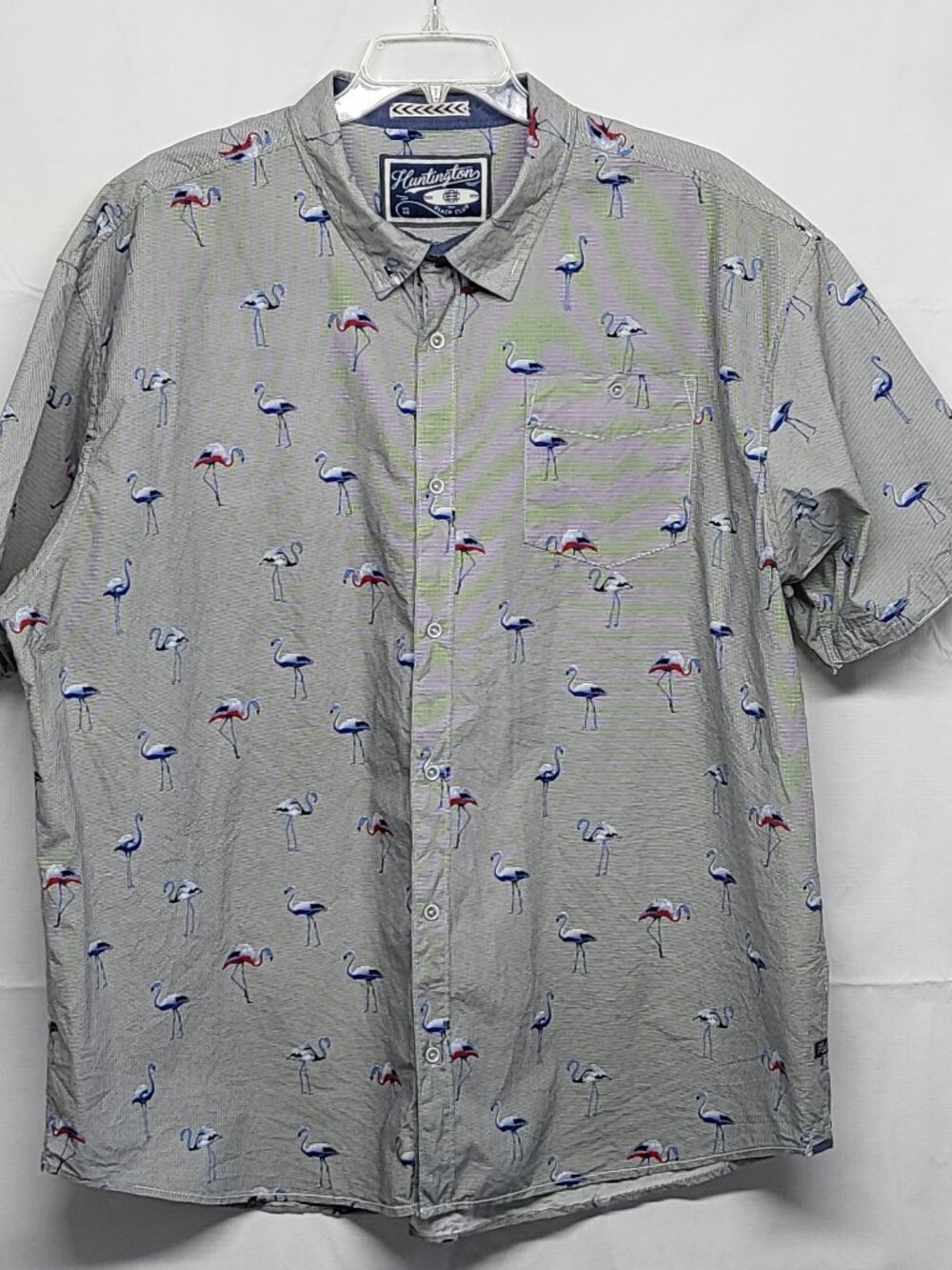Huntington Beach Club Shirt Button Up 4X Short Sleeve Flamingo Beach Resortwear